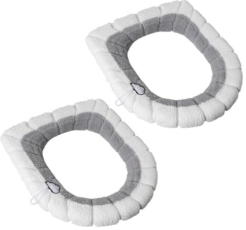 2 Pcs Toilet Seat Cover, Bathroom Soft Toilet Seat Cover Pad Washable Stretchable Toilet Seat Mat Universal Thicker Toilet Cushion Pads for Home Office School (Grey+White)