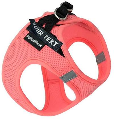 P24S SMART Step-In Brustgeschirr mit 2 kostenlosen personalisierte Namensaufkleber Klettsticker Wunschtexte für kleine Hunderassen mit Online Hundefinder Dienst (Neonpink, XS (Brust: 40-48 cm))