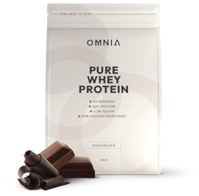 OMNIA Pure Whey Protein Powder, Nutrition Low Carbs and Low Sugar Muscle Building Powder, Over 22G Protein Per Serving, 33 Servings - 1 KG - Chocolate
