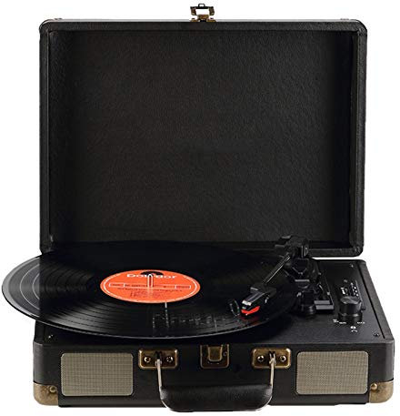 MRKU Giradischi Bluetooth a 3 velocità, Giradischi in Vinile, Altoparlanti Stereo incorporati, Ingresso USB/USB, Jack per Cuffie e Uscita RCA, Valigia Portatile per la Famiglia o Gli Amici