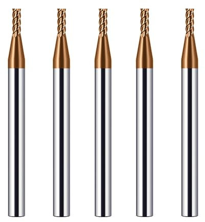 CREEYA 5PCS Fraise Carbure 2mm, 4 dents/4 tranchants Fraises CNC, HRC 55, TiSiN Couleur or Revêtement CNC Fraise en bout, VHM fraise en bout 2mm Pour Acier Métal Bois Acrylique Plastique (2mm)