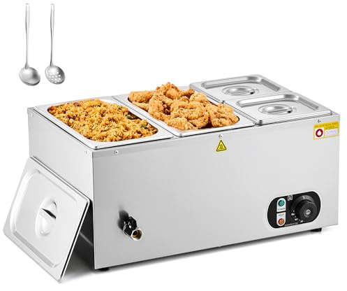Wilprep Bain Marie Électrique Professionnel Bacs GN1/3&GN1/6 1500W Thermostat Réchauffeur d'Aliments Commercial en Acier Inoxydable avec Robinet Chauffe-Plat Buffet 30-85°C Températures Ajustables