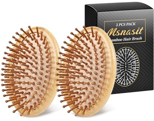 Bamboo Hair Brush for Hair Growth, Slick Back Brush For Women Travel Size Detangling Scalp Massage Hairbrush Set for All Hair Types by Msnasit (2 Pack)