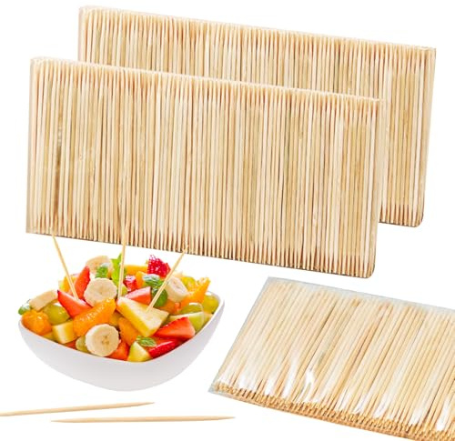 5-pack dubbelpack bambutandpetare – med återanvändbar tandpetarhållare, för fest, förrätt, oliv, grill, frukt och tänder rengöring (bulk 300 delar/väska)