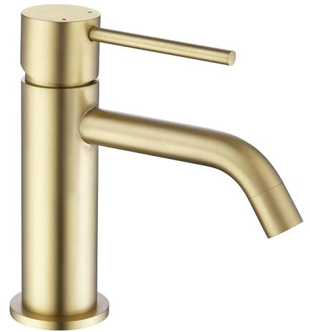 Friota Rubinetto oro opaco, a bassa pressione, anti-impronte digitali, miscelatore monocomando, con tubo di alimentazione, senza piombo, moderno, montaggio monoforo, lavabo, rubinetto da bagno, oro