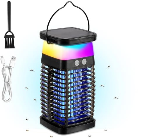 Hebitod Solar Insektenvernichter mit Lichtsensor, insektenvernichter elektrisch IP65 wasserdicht, USB wiederaufladbare, mückenlampe，fliegenfalle, 4000V UV-Licht ungiftig für im Innen und Außenbereich
