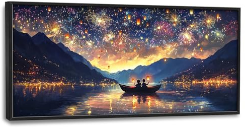 Colorful Sky Lantern Living Room Large Wall Art Fireworks Framed Canvas Wall Decor Festival Lights Pictures Print Painting Modern Home Decor Extra Large Artwork for Bedroom Bathroom Kitchen 30x60