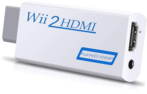 MejaRizon Wii HDMI Adapter, für Fernseher, Full HD 720/1080P Video-Audio Konverter mit 3.5mm Audio, Kompatibel mit TV, Monitor & Beamer, Unterstützt NTSC/PAL 480i/480p/576i/720p/1080p, Weiß