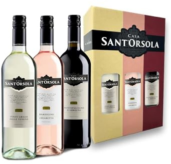 Sant'Orsola - Vino in Confezione Regalo, Pinot Grigio D.O.C. delle Venezie, Bardolino DOC Chiaretto, Montepulciano d'Abruzzo D.O.C., Gusto Armonico, 3x750 ml