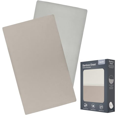 LIONELO Bambus Dra-På-Lakan Baby 2-Pack Set 118x60 cm – för Spjälsäng och Resesäng – Mjukt och Andningsbart, Hypoallergent och Temperaturreglerande, Dra-På-Madrasskydd med Resår – Vit Beige
