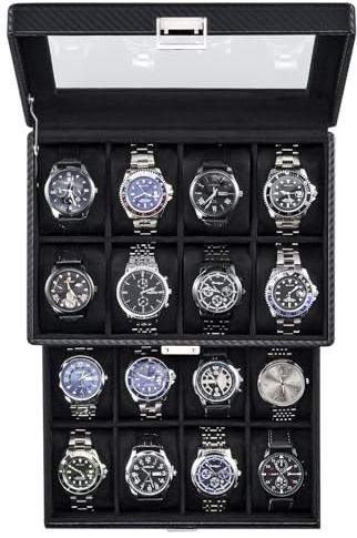 ProCase Estuche para Relojes 16 Ranuras con Cajón -Todo Negro