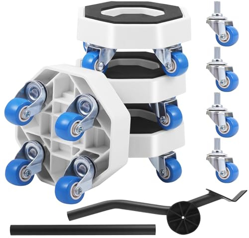 DULCE DOM Schwerlast-Möbelroller Set | 4X 360° Drehrollen mit Führungsrillen + 1 Hebel | Bis 350 kg Belastung | Transportrollen für Betten, Sofas, Schränke & schwere Geräte