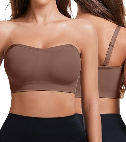 Miguofan Women's Strapless Bra Seamless Bandeau Non-Slip Multiway Convertible Padded Bra with Removable Straps