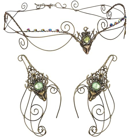 PartyforU Wikinger Kostüm Damen Krone Feenhafte Mittelalterliche Keltische Schmetterlings Ohrklemmen Set für Halloween Renaissance Cosplay Frauen Männer Brauthochzeit Renfaire