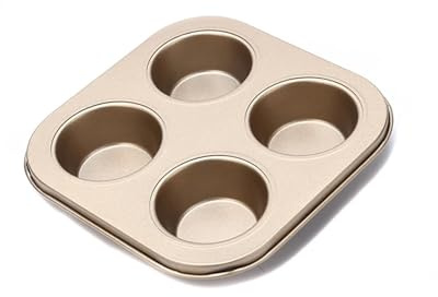 UALXPAO Carbon Steel Egg Tart Mould 4 Holes Cupcake Baking Tray Carbon Steel Muffin Pan Cake Mould Egg Tart Mold Round Biscuit Kitchen Bakeware(Golden 4 Holes)