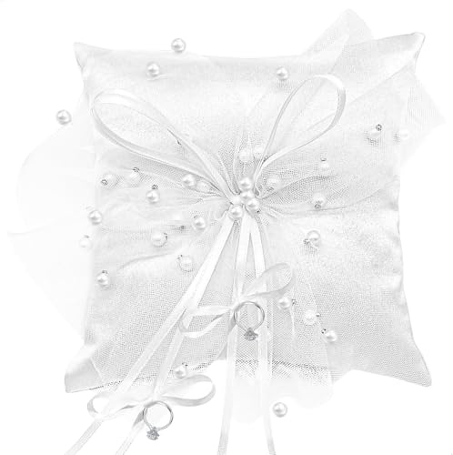 fuxunamz Cojín para Anillos, Porta Alianzas, Almohadilla para Anillos con Encaje y Perlas, Almohada para Guardar Anillos de Compromiso y de Boda, Decoración para Bodas