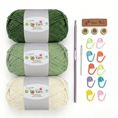 Wolle zum Häkeln,Häkelgarn 150 g (3 x 50 g), 60% Baumwolle & 40% Acryl | Baumwolle zum Häkeln, einsteigerfreundlich mit Maschenmarkierern für DIY-Strick- und Häkelarbeiten