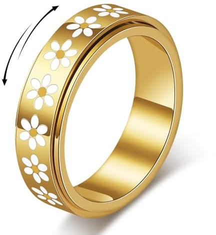MIYUEFAN Anxiety Ring für Damen, Anti Stress Band Ring Edelstahl Muttertagsgeschenke, Anti-Angst Spinner Ringe Gänseblümchen Schmuck Geschenk Muttertag für Mama Frauen Herren