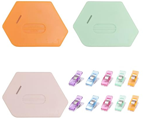 3 Stück Magnetische Nahtführung, Nahtführung für Nähmaschine mit Skala Polygonale Multifunktionale Säumer Lineal für Nähmaschine Mit 10 Stoffklemmen Nähzubehör für Präzises Nähen und Säumen