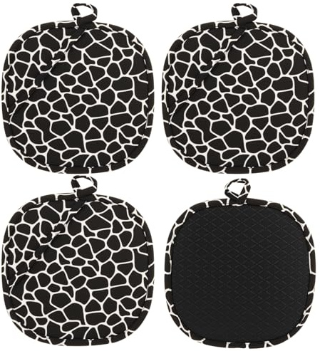 4 Stück Schwarz Silikon Topflappen Set Hitzebeständig rutschfest | Topflappen mit Tasche für Hitzeschutz auf Tischplatten und Hände