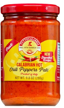 TUTTOCALABRIA Chili Pepper Paste Pate, 10oz (285 g), Seedless, No Seeds, Fine and creamy processing, Spicy and rich in flavour, Versatile condiment, Ideal for bruschetta, sandwiches, grilled meats and creative recipes