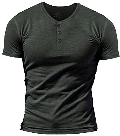 Uomo Slub Henley Maglietta Manica Corta Leggero vestibilità Morbida Casuale con 3 Pulsanti abbottonatura Girocollo Camicie Grigio Scuro M