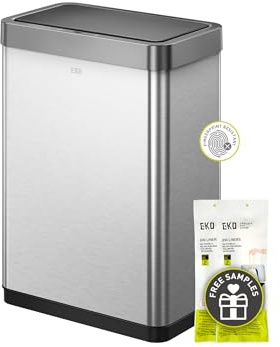 EKO Mirage-X 47 Liter / 12.4 Gallon Touchless Rectangular Motion Sensor Trash Can with Removable Liner, Brushed Stainless Steel Finish