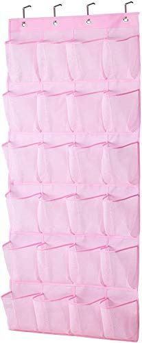 MISSLO Kinder Schuhregal Hängend 24 Großes Netztaschen Schuhorganizer Tür Platzsparend Schuhaufbewahrung für Baby Kinderzimmer, Kleiderschrank, Rosa