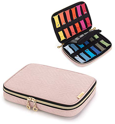 Teamoy Watch Strap Storage Case Holds 12pcs Watch Straps, Travel Organiser Bag for Watch Bands, Organiser Case Compatible for All Series Apple Watch Straps or Smart Watch Bands, Misty Rose