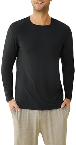 Latuza Herren-Pyjama-Top aus Viskose, langärmelig, Schlaf-T-Shirt, Schwarz, XL