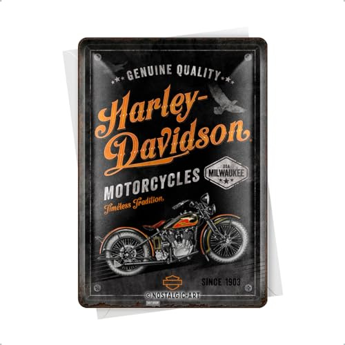 Nostalgic-Art Retro Blechpostkarte, 10 x 14 cm, Harley – Timeless Tradition | Original Harley-Davidson Lizenzprodukt (OLP), Postkarte aus Metall, Mini-Blechschild als Grußkarte, Geschenk-Idee für Biker