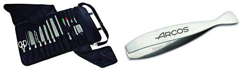 Arcos Bolsas Para Cuchillos, Bolsa Para Cuchillos Con Capacidad Para 17 Piezas, 100% Poliester 520 X 920 Mm, Color Negro, Cuchillos No Incluidos + 605 Pinza Para Pescado, Acero Inoxidable, 110 Mm
