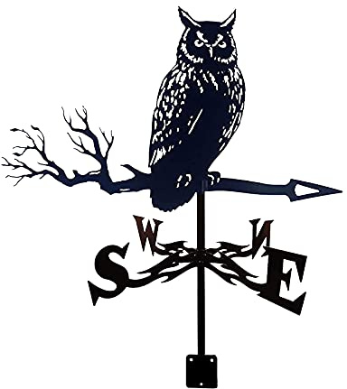 CNMJI Veleta De Viento Búho Forma Weathervane Indicador De Dirección del Viento Veleta Herramienta De Medición Acero Inoxidable para Jardines Y Granjas Decoración