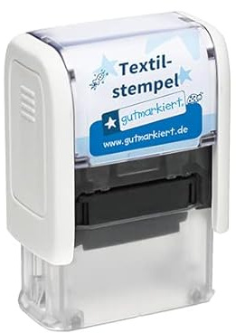 Gutmarkiert Textilstempel personalisiert mit 2 Zeilen - für Kinder Kleidung | Waschmaschinenfester Namensstempel für Textil - praktischer Stempel mit Namen - ideal für Kita - Schule und Kindergarten