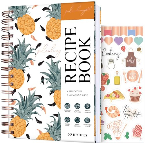 PLANBERRY Livre de recettes – Livre de cuisine vierge à couverture rigide à écrire dans vos propres recettes – Journal de cuisine vide à remplir – Carnet de recettes familial vierge – 60 recettes, 14