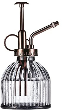 Eidoct Glass Plant Mister Spray Bottle, 6.5 Gray Glass Water Spray Bottle | with Bronze Top Pump Small Watering Can, Small Plant Sprayer Mister (Gray+Bronze A)