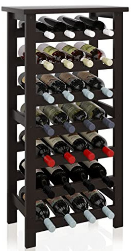 SMIBUY Weinregal aus Bambus, für 28 Flaschen, 7 Etagen, freistehend, für Küche, Speisekammer, Keller, Bar (Schwarz)