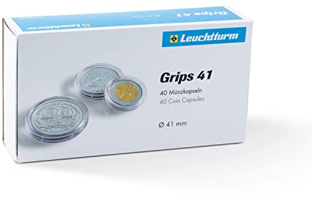Leuchtturm 365356 Münzkapseln Grips - 40 Stück mit 41 mm Innendurchmesser - durchsichtige, klare Hüllen für Sammlermünzen