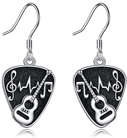 Poplyke Sterling Silber Musik klassische Gitarre baumeln Ohrringe Vintage Punk Ohrringe Schmuck für Frauen