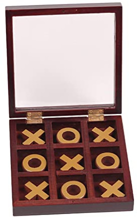 JISADER Wooden Tic Tac Toe Game - Classic Noughts and Crosses Coffee Table Decor Strategy Board Game for Families and Kids