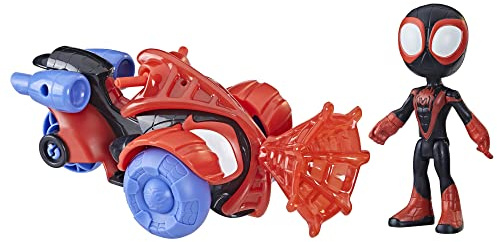 Spidey und seine erstaunlichen Freunde Marvel Miles Morales Spider-Man Techno Racer Spielzeug, Actionfigur mit Fahrzeug und Zubehör, Vorschulspielzeug
