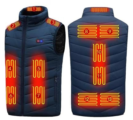 Battnot 2024 Testsieger Beheizbare Weste für Herren Damen, USB Elektrische Heizweste, 13 Heizzonen Beheizte Weste Heizbereiche, Wärmeweste mit Heizung für Outdoor Wandern Skifahren (Ohne Powerbank)