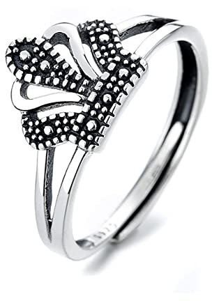 Whoiy Partnerringe Verstellbar Silber, Ring Silber Jugendstil Krone Kostenlose Gravur Geschenk zum Valentinstag