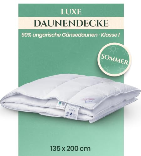 Aura® Luxus Sommer Daunendecke 135x200 cm leicht | Luxe 90% ungarische Gänsedaunen Klasse I | Baumwolle Oeko-TEX® Standard 100 | Allergikergeeignet Sommer Bettdecke