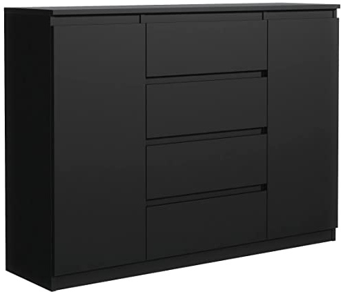meble masztalerz Kommode 70, 4 Schublade 2 Türen, Schwarz | Kommodenschrank 138, 6x101, 5x39 cm, Moderne Schubladenschrank, Sideboard für Wohnzimmer, Flur & Schlafzimmer
