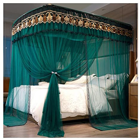 Betthimmel Grünes Sommerbetthimmel-Moskitonetz, Einzelbett, Doppelbett, Kingsize-Bett, Vorhang mit Metallstütze (Size : 150X200CM)