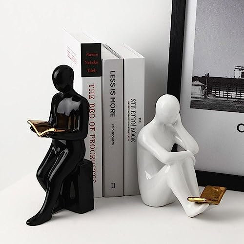 Keramik Lesen Buchstützen 1 Paar Schwarz Weiß Dekorative Lesen Buchstützen Abstrakte Lesefigur Statuen und Skulpturen Geschenke für Buchliebhaber Männer Frauen