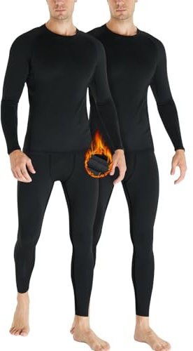 HOPLYNN 2er Pack Thermal Underwear Herren Funktionsunterwäsche Set Atmungsaktiv Innenfleece Skiunterwäsche Männer Winter für Joggen,Radfahren,Fußball,Skifahren Schwarz-L