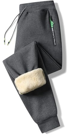 Tansozer Jogginghose Herren Baumwolle Winter Fleece Sweathose Herren Hose Trainingshose Herren Lang mit Gummizug Reißverschluss Taschen Dunkelgrau1909 M