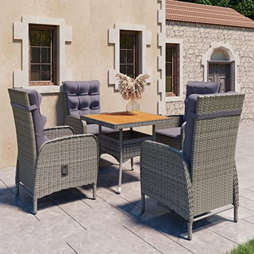 ZEYUAN Muebles de jardín 5 Piezas, Muebles Jardin Exterior, Muebles De Terraza, Set Muebles Jardin, Conjunto Terraza, Conjunto Jardin Exterior, ratán sintético Gris Madera Acacia